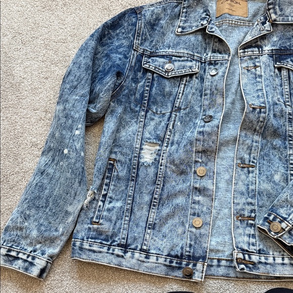 Carbon Blue Distressed Denim Jacket - Picture 4 of 5